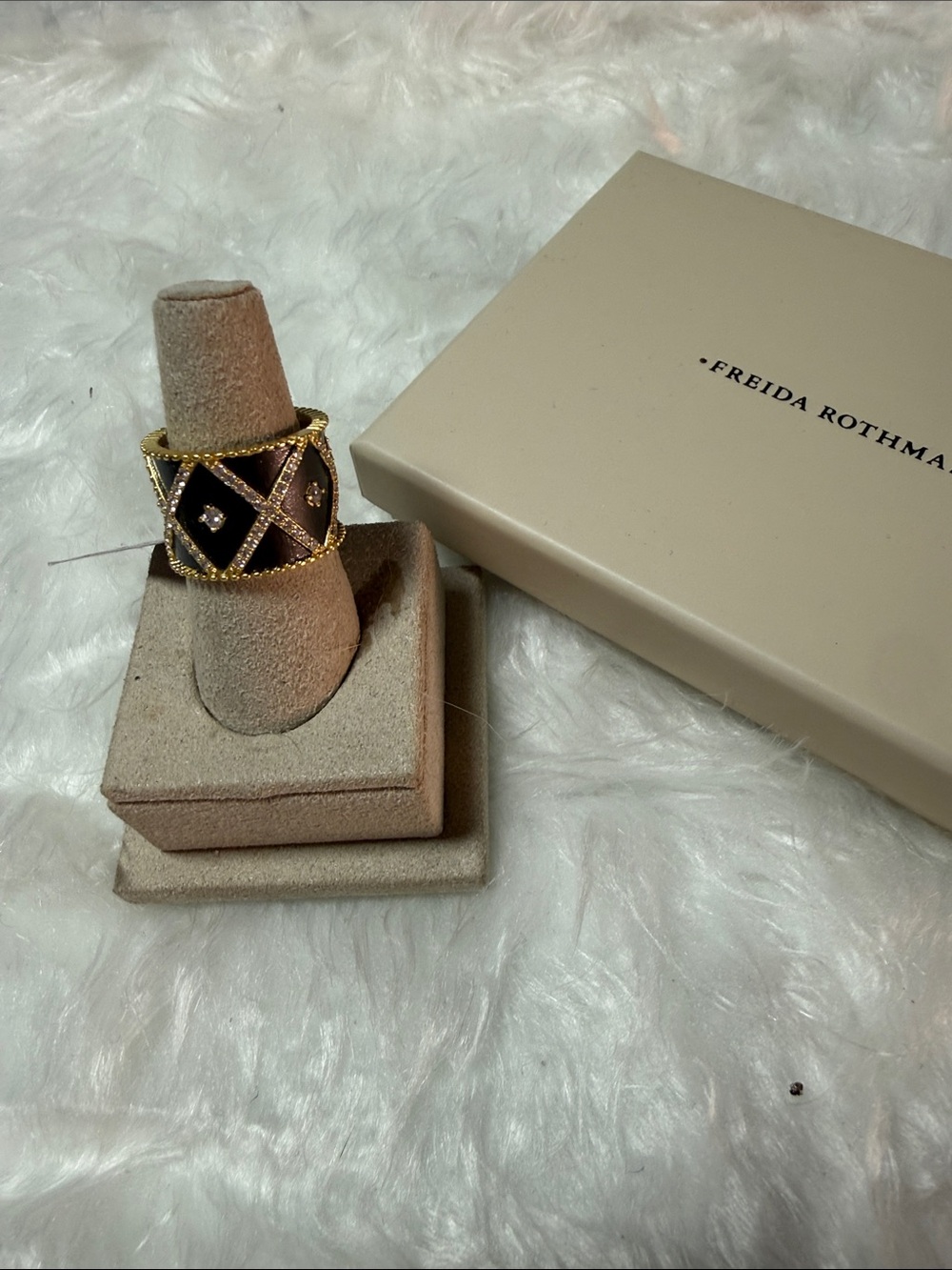 Freida Rothman Black and Gold Geometric Enamel Ring